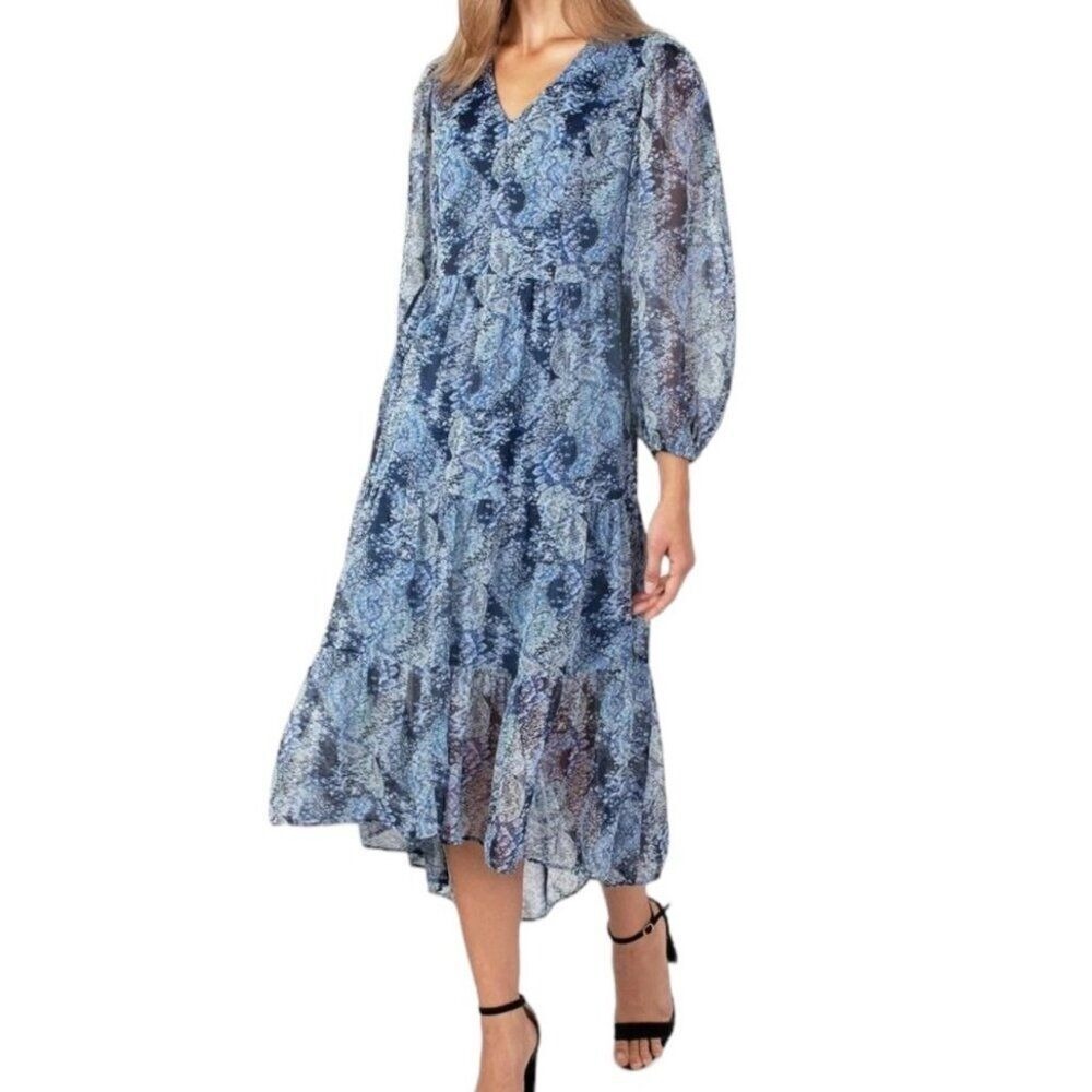 NWT Joie Limited Edition Parisian Paisley Maxi Tiered Blue Printed Sheer Layered